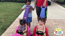 Twin Babies riding Step2 Push Around Buggy Car! Family Fun Kids Playtime with Ryan ToysReview