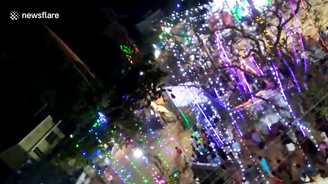 Terrifying moment elephant runs amok India temple festival