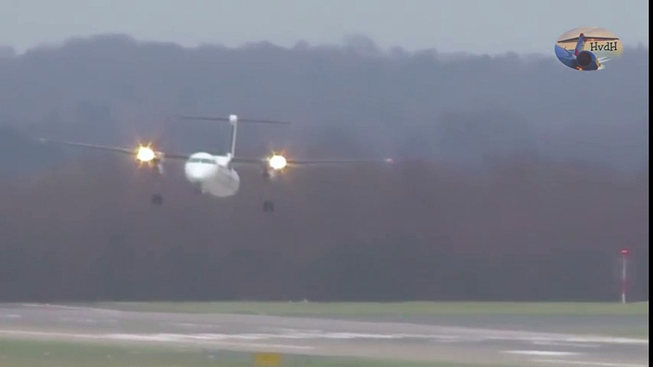 Sturm Friederike - Grandiose Pilotenleistung am Airport Düsseldorf bei bis zu 110 km_h Seitenwind