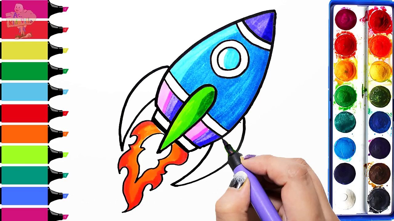 Draw Color Paint Rocket Coloring Pages and Learn Colors for Kids