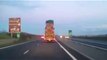 Guess they skipped the safety classes! Motorists watch in horror as perilously triple stacked lorry