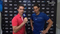 Rafael Nadal Interview for Eurosport (ES) after his practice match vs. D.Thiem at AO, 12 Jan 2018