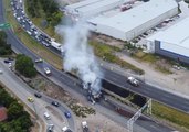 Drone Footage Shows Truck Burning South of Brisbane