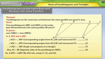 CBSE Class 9 Mathematics Animated Video Lectures : Areas of Parallelograms and Triangles