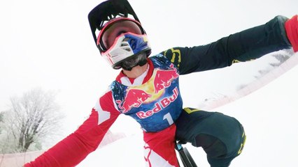 (POV) Downhill MTB on steepest World Cup Ski Course.