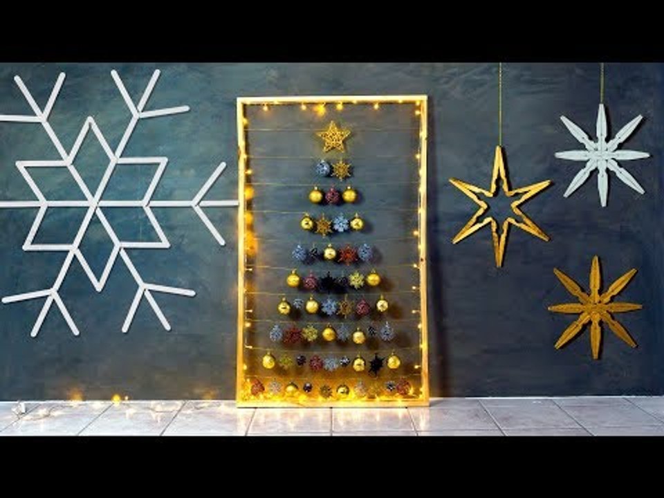 DIY de NATAL  3 DECORACÕES de PAREDE: Árvore, Floco e Estrelas