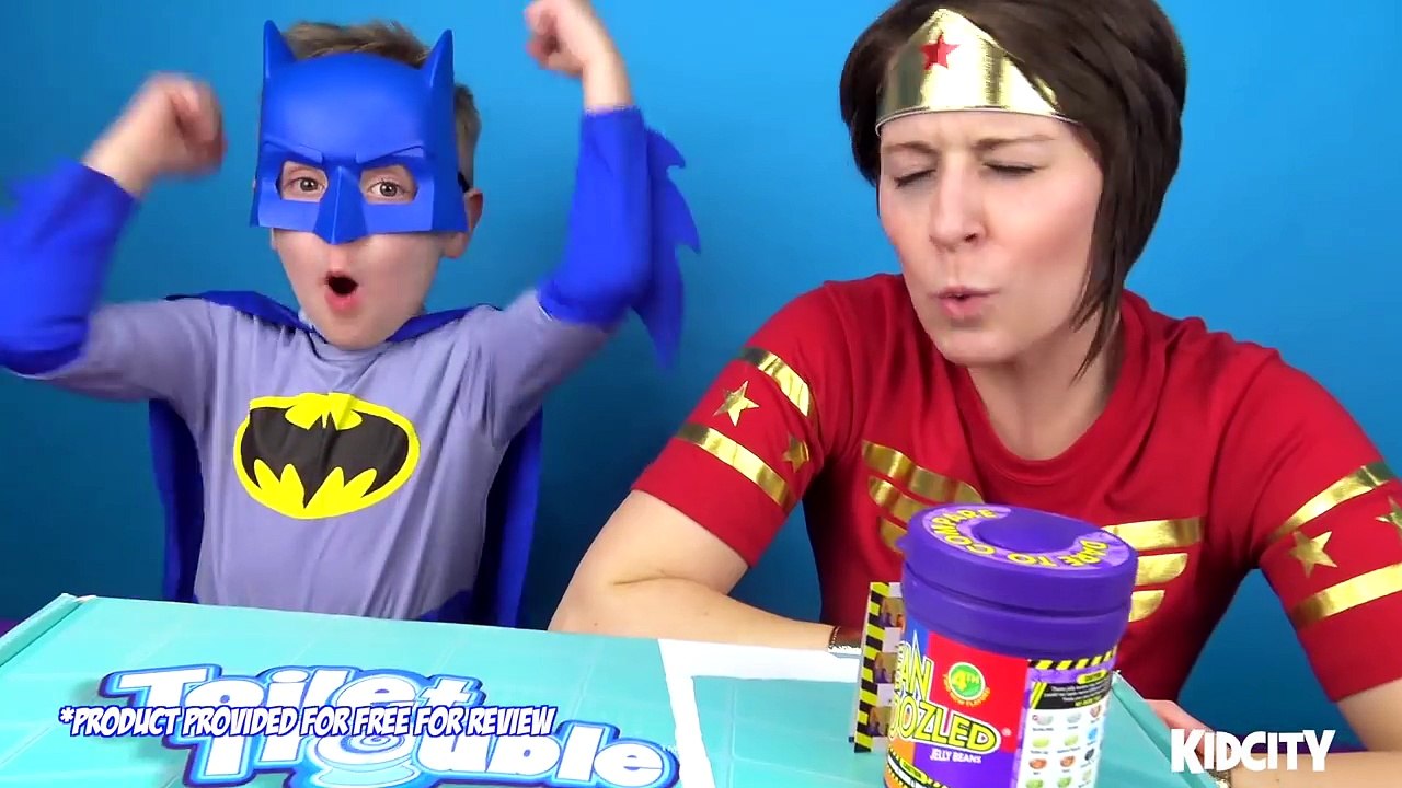 Toilet Trouble Game with Funny Bean Boozled Challenge ft BATMAN & WONDER WOMAN | KIDCITY