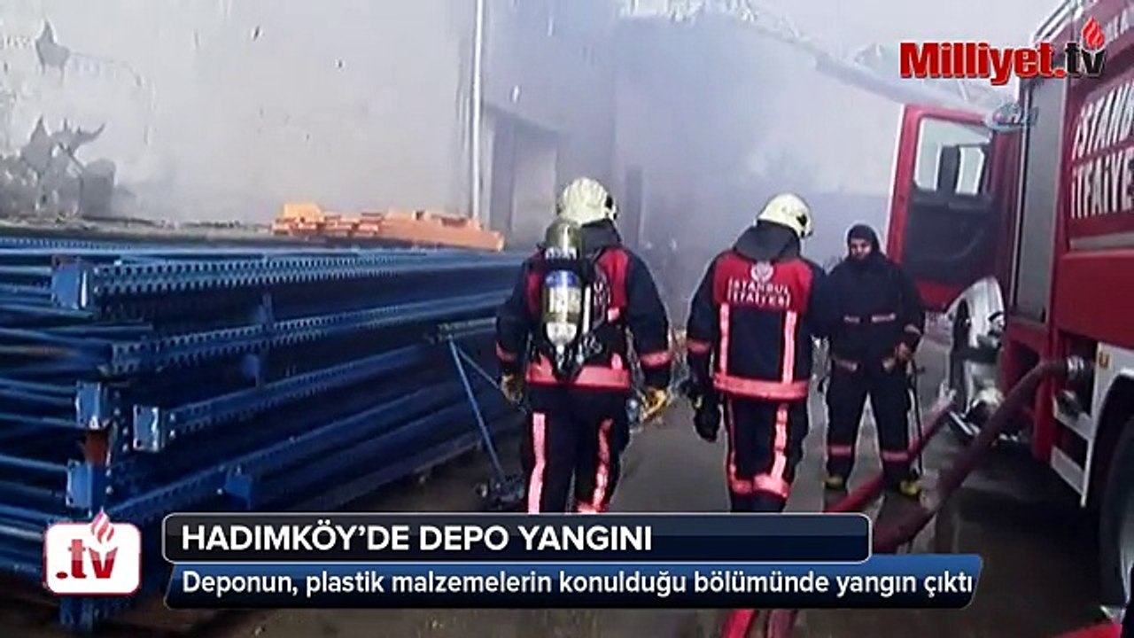 Hadımköy'de lojistik deposunda yangın Videosu