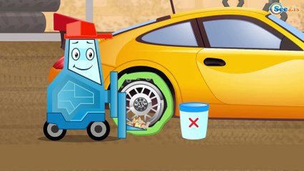 The Yellow Tow Truck and Race Cars & Sports Car | Service & Emergency Vehicles Cartoons for children