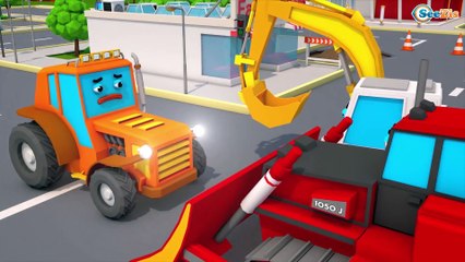 New Kids Video Tractor & Excavator play on the road - 3D Animation For Kids Cars & Trucks Stories