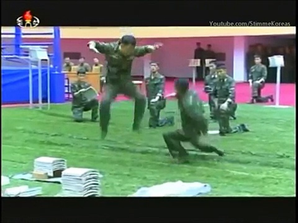 North Koreas powerful elite troop's martial art training [guided by Kim Jong Un]