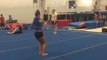 Girl Gymnast Tumbles On Trampoline Runway