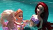 Anna and Elsa Toddlers Mermaids w/ Mal and Evie #2 Swimming Pool Barbie Ariel Frozen Toys In Action