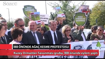İBB önünde ağaç kesme protestosu