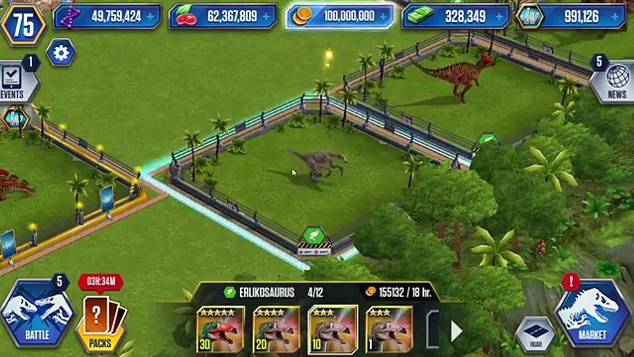 FEEDING ERLIKOSAURUS TO MAX LVL 40! - Jurassic World The Game - *TOURNAMENT DINO* HD