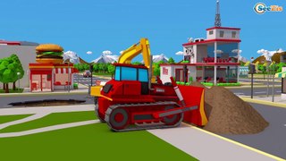 Yellow Excavator & Giant Truck - Construction Vehicles 3D Kids Animation Cars & Trucks Stories