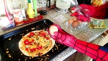 Can SUPERHEROES Cook? SPIDERMAN Makes a GROSS Pizza! Real Life SUPER HERO Videos