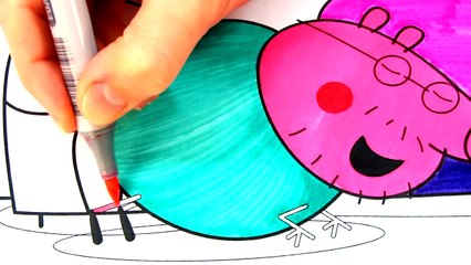 Peppa Pig with Daddy Pig Laughs Coloring Book Pages Video For Kids with Colored Markers