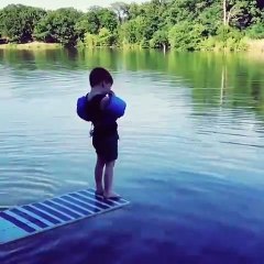 Kid Shows Off His Funny "Diving" Skills