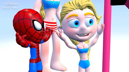 ELSA and the KIDS on the WATER SLIDE Inflatable POOL ★ Spiderman Frozen Superhero 3D Clay Animation