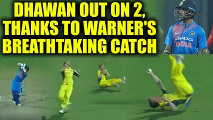 India vs Australia 2nd T20I : Shikhar Dhawan out for 2 runs, David Warner takes outstanding catch