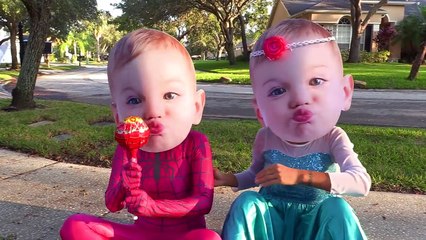 Joker Steals Candy From Crying Baby w/ Elsa Baby, Pink Spidergirl, Ariel Little mermaid, vampire