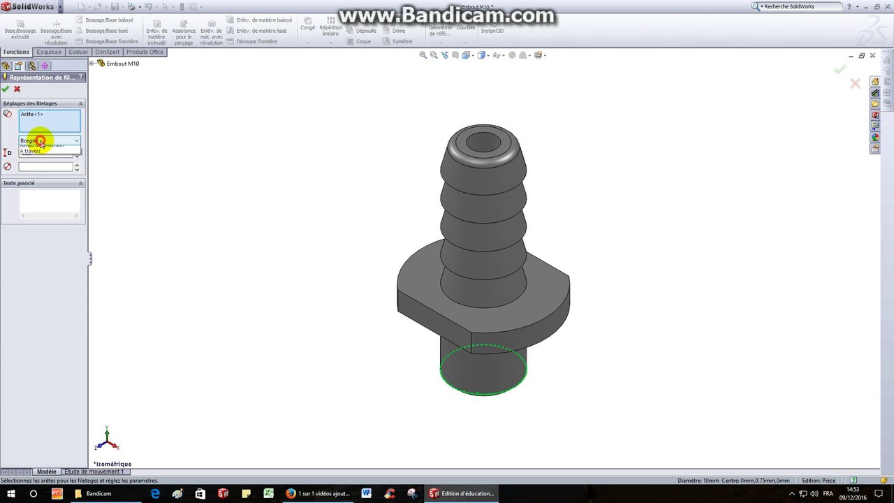Vérin hydraulique-TP16-Embout M10 (modélisation volumique)