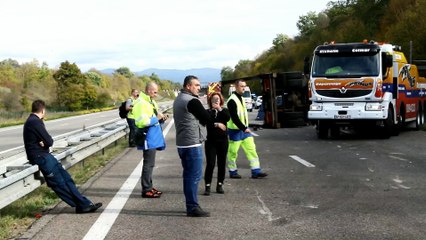 Camion sur le flanc sur l'A36 à Sausheim : la circulation coupée vers l'Allemagne