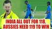 India stumbles for 118 in 20 overs, Virat Kohli, MS Dhoni, Rohit Sharma fails | Oneindia News