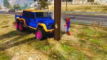 Colored Offroad Cars for Children in Funny Spiderman Cartoon for Kids with Nursery rhymes Songs