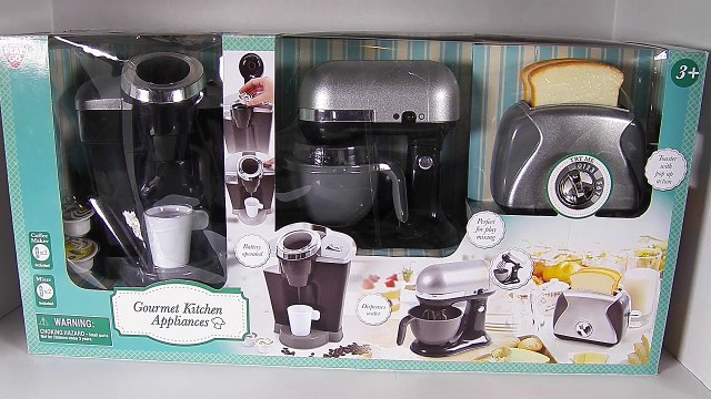 TOY COFFEE MAKER, TOASTER, & STAND MIXER, KIDS GOURMET KITCHEN APPLIANCES