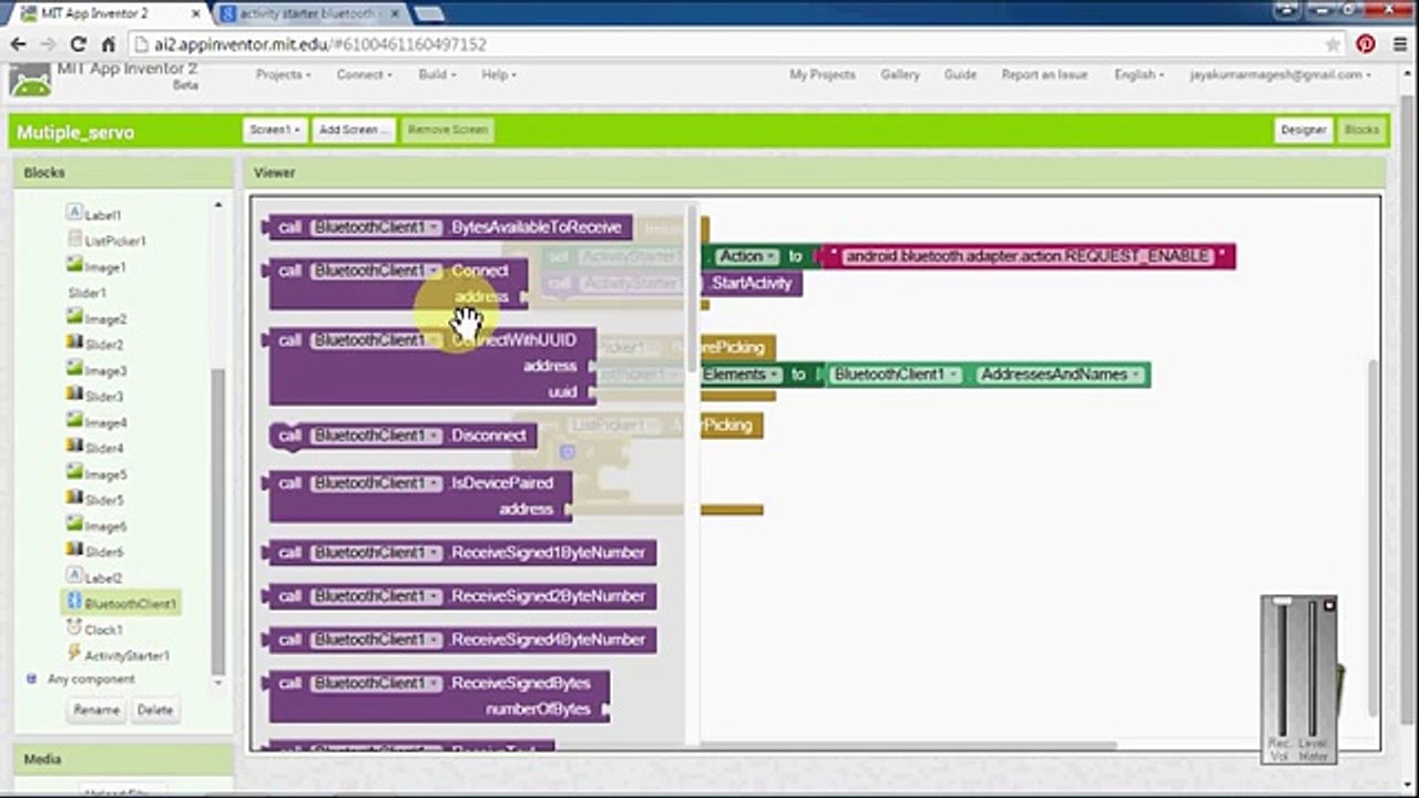 How to make android app for controlling multiple servo Motor using MIT app inventor