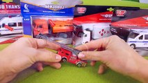 Toys Cars. Fire truck, ambulance, police car, evacuator, postal car, racing car. Toy review