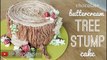 Relaxing cake decorating: all buttercream tree stump cake - piping bark, mushrooms, flowers