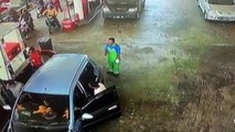 Smartphone explodes inside a car at gas station