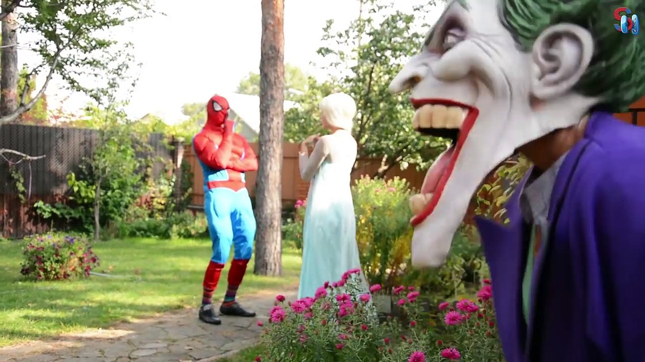 ❤Frozen Elsa & Spiderman vs Joker Hide and Seek Fun /w Superhero Movie in real life IRL