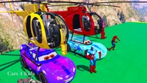 Color MCQUEEN Helicopter & Spiderman Cars Cartoon w Bus Superheroes for kids and babies