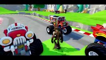 AWESOME Monster Trucks Lightning McQueen Cars & Tow Mater having fun with Mickey Mouse racing!