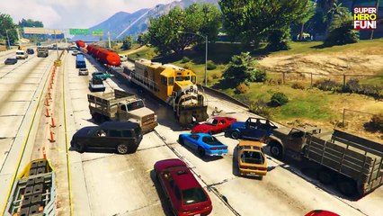 Spiderman drive CRAZY TRAIN - Cars Cartoon for Kids w Children Nursery Rhymes Songs