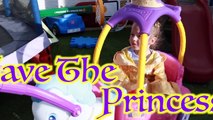 PRINCESS Belle IRL Prince Uses LITTLE TIKES Princess Horse & Carriage Cozy Coupe to Save Belle