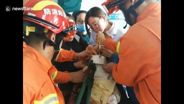 Toddler rescued after getting head stuck in pipe