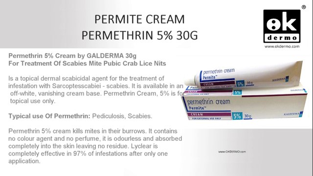 Permite Cream Permethrin 5% (Scabies, Pediculosis, Mites, Crab Mite Lice Dermal Rash) by OKDERMO.com