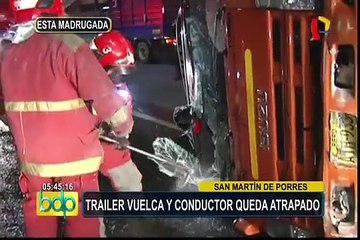 SMP: conductor quedó atrapado tras volcadura de tráiler