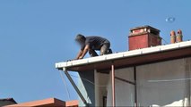 Güvenlik Önlemi Almadan Çatıda Çalışan İşçi Yürekleri Ağza Getirdi