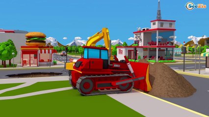 Yellow Excavator & Giant Truck - Construction Vehicles 3D Kids Animation Cars & Trucks Stories