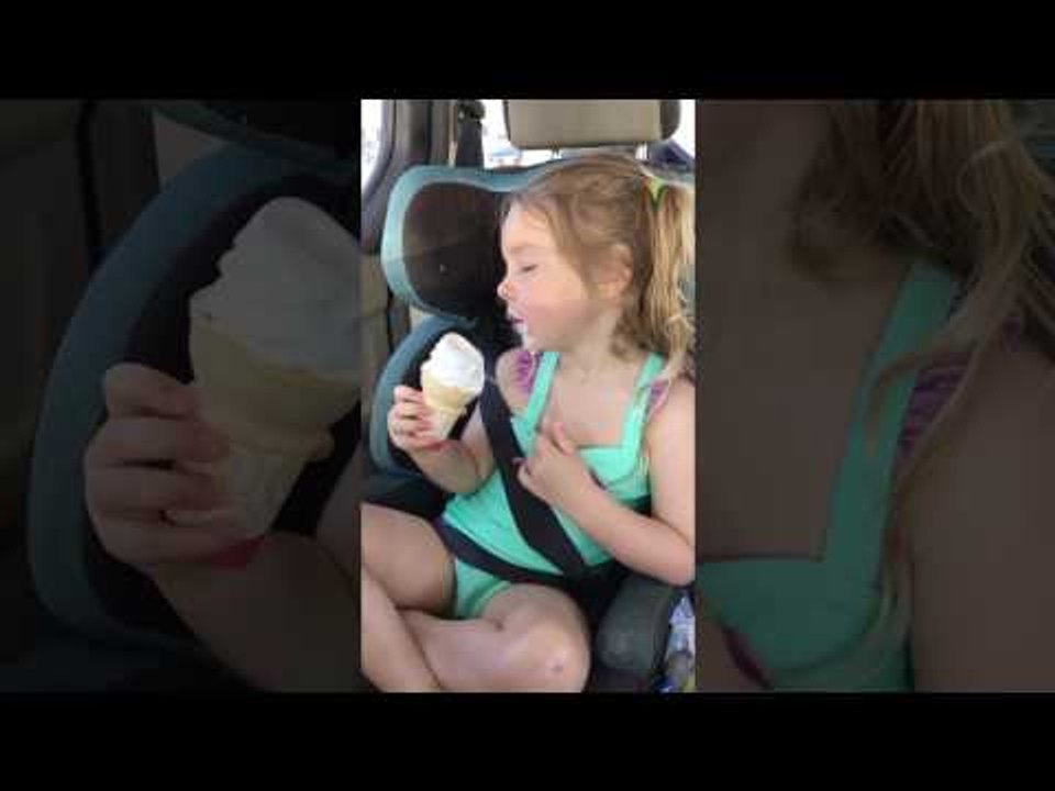 Adamant Little Girl Will Finish Ice Cream, Awake or Asleep!