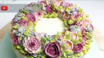 Beautiful Bouquets 2/5: Pink million buttercream flower ring wreath cake tutorial - relaxing cake