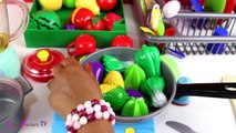 Toy Kitchen Velcro fruits vegetables Pretend cooking Breakfast Toast Lunch Juice Washing Up ASMR