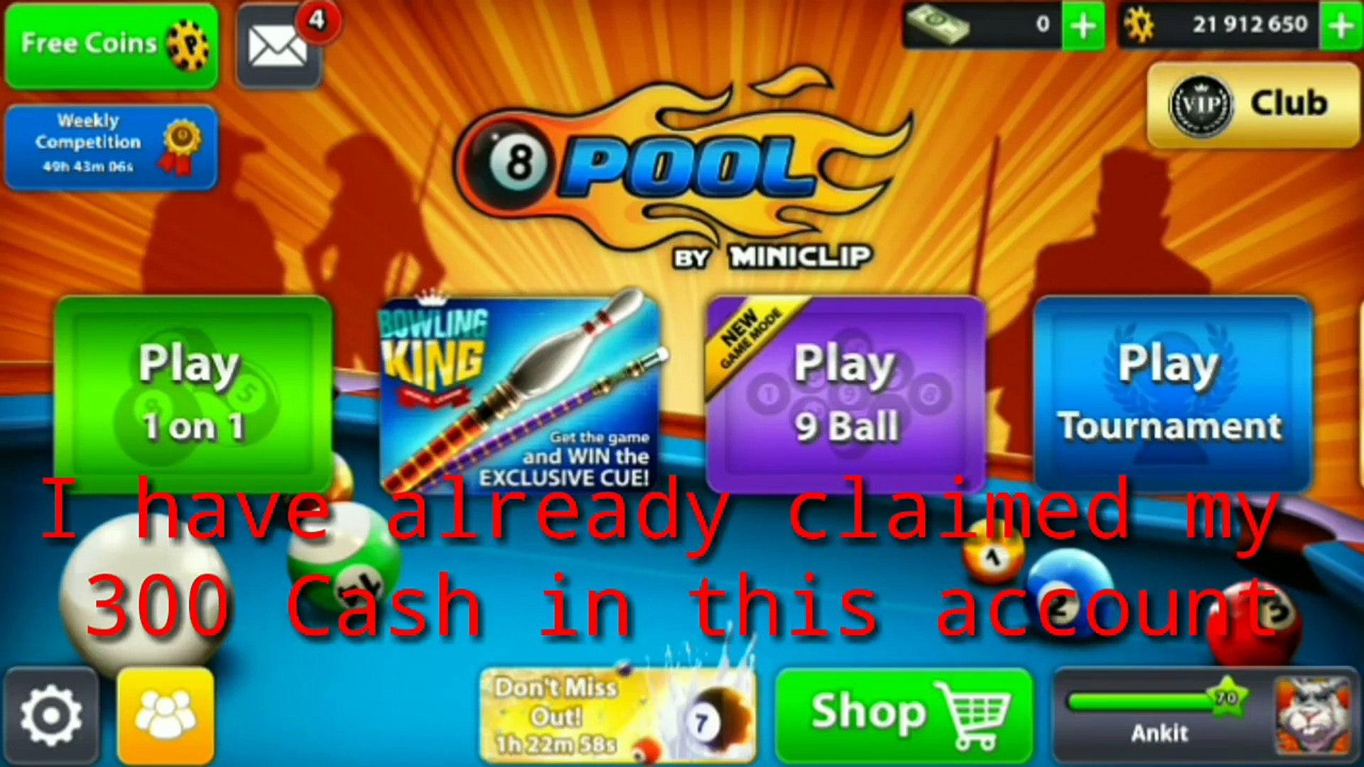[Patched]8 Ball Pool Cash trick 100% working 2017 [300cash Trick] / No  survey /No weekly challenge - 