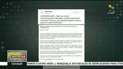 Colombia: CSIVI celebra blindaje del Constitucional al Acuerdo de Paz